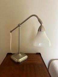 Silver Tone Adjustable Lamp With Glass Shade