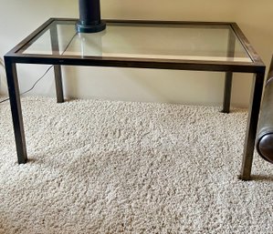 Bronze Finish Metal Frame Desk/table With Glass Top Possibly Harry Lunsted