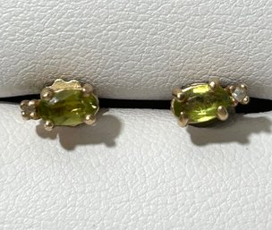 14k Yellow Gold And Green Stone Earrings