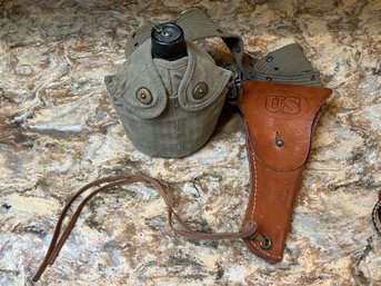 Vintage Army Belt Canteen And Pistol Holder