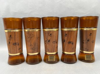 5 Genuine Siestaware Walnut Jacket Amber Glass Tumblers.