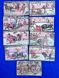 9 Vintage Bullfighting Scene Cardboard Prints.