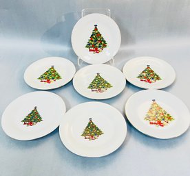 Set Of 7 Christmas Tree Salad Plates