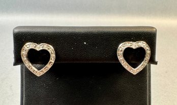 Sterling Silver Pierced Earrings With Rhinestones