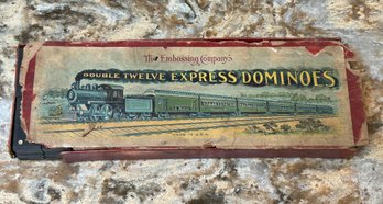 Vintage The Embossing Companys Double Twelve Express Dominoes
