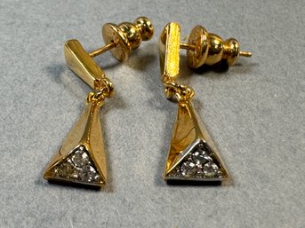 Gold Tone Pierced Earrings With Rhinestones