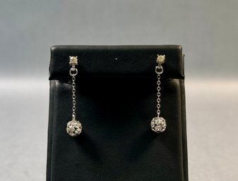 Pierced Earrings With Dangle Rhinestone Balls