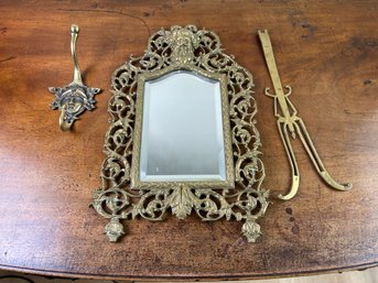 Lot Of Three Brass Pieces Antique Mirror And Two Others