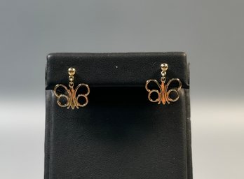 Gold Tone Pierced Earrings With Butterfly Motif
