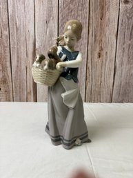 Lladro Figurine.  Girl Holding Puppies In Basket *Local Pick-Up Only*