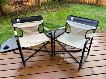 Set Of 2 Folding Coleman Chairs With Fold Out Side Table *Local Pick-Up Only*