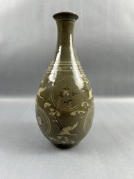 Korean Celadon Sage Green Crane Vase