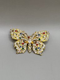 Costume Jewelry Gold, Rhinestone And Multicolor Stones Butterfly