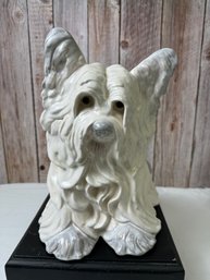 Ceramic Shaggy Dog Standing On Wood Block *Local Pick-Up Only*