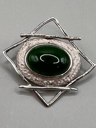 Costume Pin/brooch Silver And Green Stone