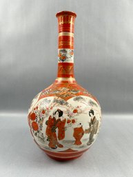 Japanese Kutani Hand Painted Stick Form Neck Vase