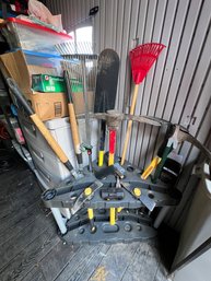 Lot Of Garden Tools And Corner Tool Storage Rack *Local Pick-Up Only*
