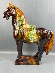 Vintage Tang Dynasty Style Chinese Ceramic Glazed Horse.