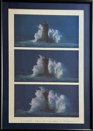 A Lupin Lighthouse With Clashing Wave Print Framed
