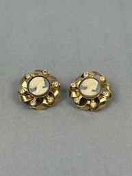 Two Vintage Cameo Pin Brooches