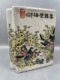 Chinese Arrow Shaped Bird And Flower Vase.