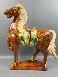 Vintage Tang Dynasty Style Glazed Chinese Porcelain Horse.