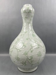 Vintage Green On White Chinese Vase.