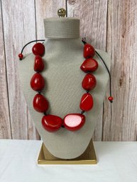 Red Bead Necklace On Black String
