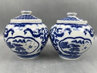 Pair Of Blue And White Chinese Ginger Jars.