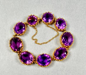 Antique 18k Yellow Gold And Amethyst Bracelet