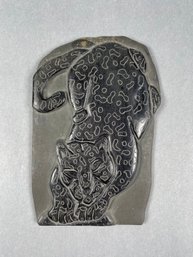 Slate Carved Aztec Jaguar Belize - Signed By Artist Ophelia Pop