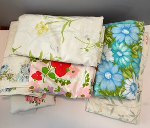 Grouping Of 7 Miscellaneous Vintage Floral Top Bed Sheets