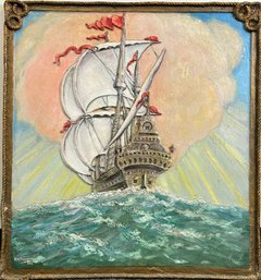 Vintage Signed R.M. Flynn Sunset Sail 3D Oil Painting Framed