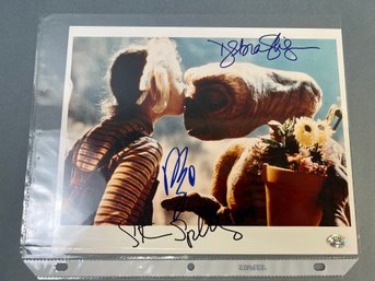 Drew Barrymore Steven Spielberg And Matthew Demerrit Autographed ET Photo.