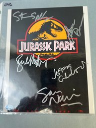 Jurrassic Park Autographed Photo With Laura Dern Steven Spielberg Jeff Goldblum Sam Neill And One Other.