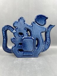 Chinese Character Blue Teapot.