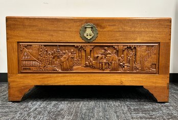 Large Chinese Art Carved Wood Trunk - George Zee & Co. Hong Kong