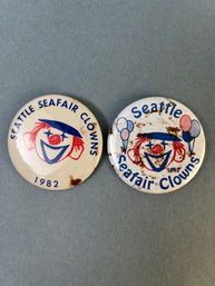 2 Vintage Seattle Seafair Clowns Buttons - 1982 & 1992