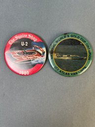 2 Vintage Hydroplane Buttons-Atlas Van Lines & The Squire Shop