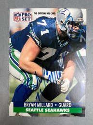 Autographed 1991 Pro Set Bryan Millard Seattle Seahawk Football Card.