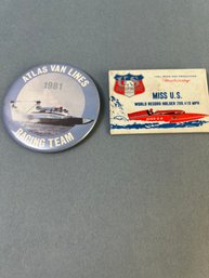 2 Vintage Hydroplane Racing Pins - Miss U.S. & Atlas Van Lines