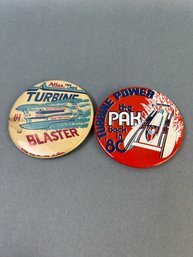 2 Vintage Atlas Van Line & Pay N Pay Hydroplane Racing Pins.