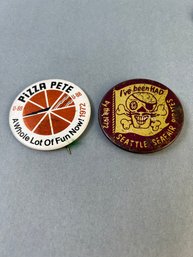 2 Vintage Seafair Pins From 1972 -Pizza Pete & Seafair Pirates