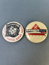 2 Vintage Hydroplane Rainier Racing Pins From Seafair And Seafair Pirates