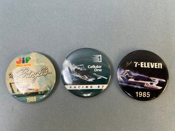 3 Vintage Hydroplane Racing Pins - 7-11, Cellular & Jif Peanuts Butter