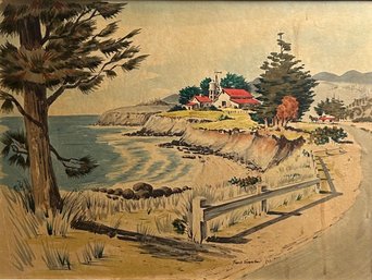 Vintage Frank Serratoni California Coastal Scene Print Framed