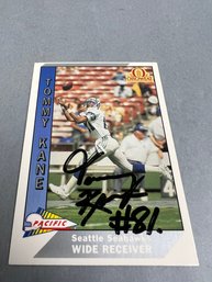 Autographed 1991 Pacific Tommy Kane Seattle Seahawk Football Card.