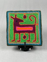 Small Handmade Dog Huichol Indian Folk Art Plaque - Peyote People