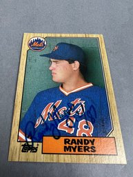 Autographed 1987 Topps Randy Myers Baseball Card.