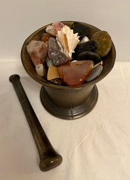 Metal Pestle And Mortar With Rocks *Local Pick-Up Only*